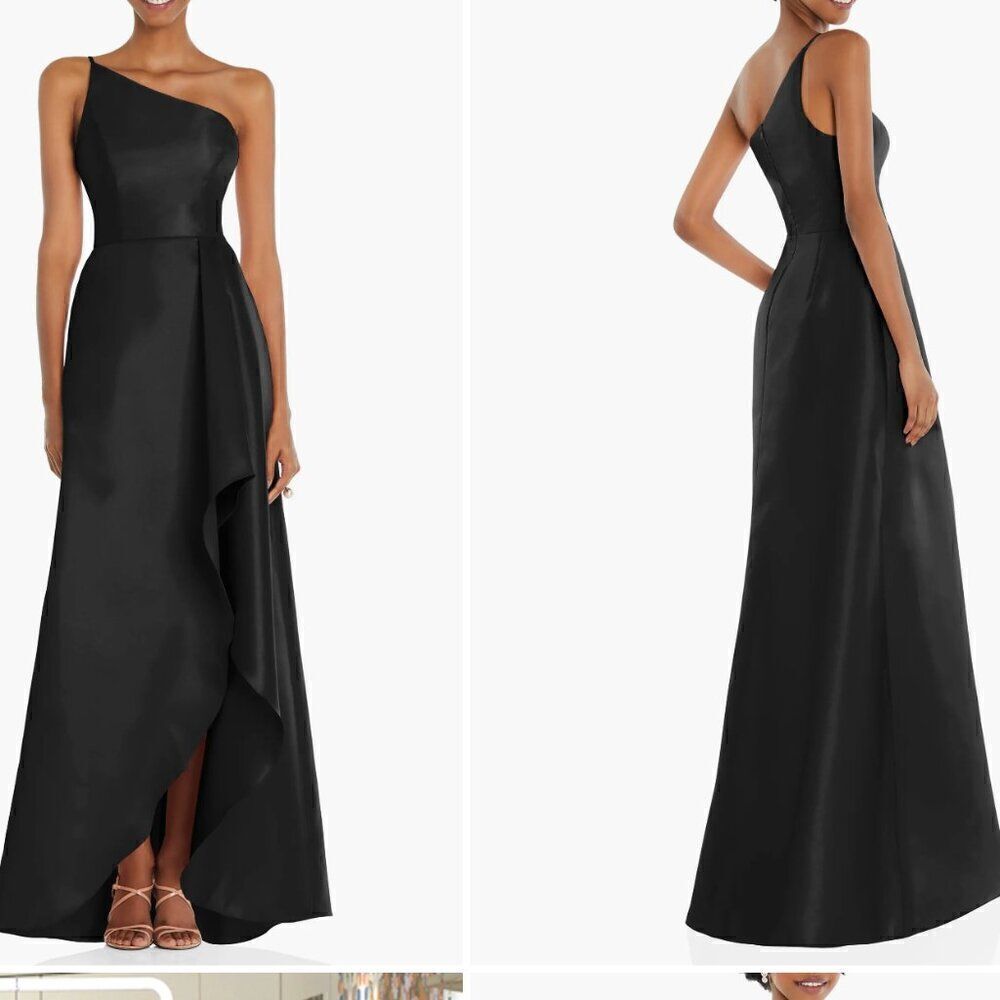 Alfred Sung One shoulder black satin twill gown size 0R NWT